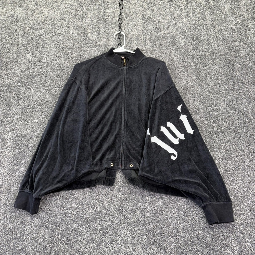 Juicy Couture Jacket Womens M Black Velour Full Zip Logo Track Casual Athleisure